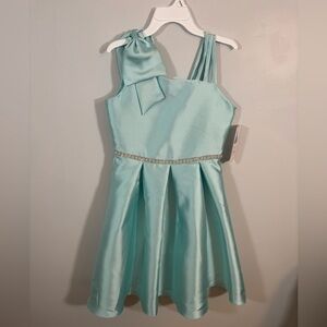 Rare Editions Aqua Blue One Shoulder Girls Formal Party Dress Size 16 NWT